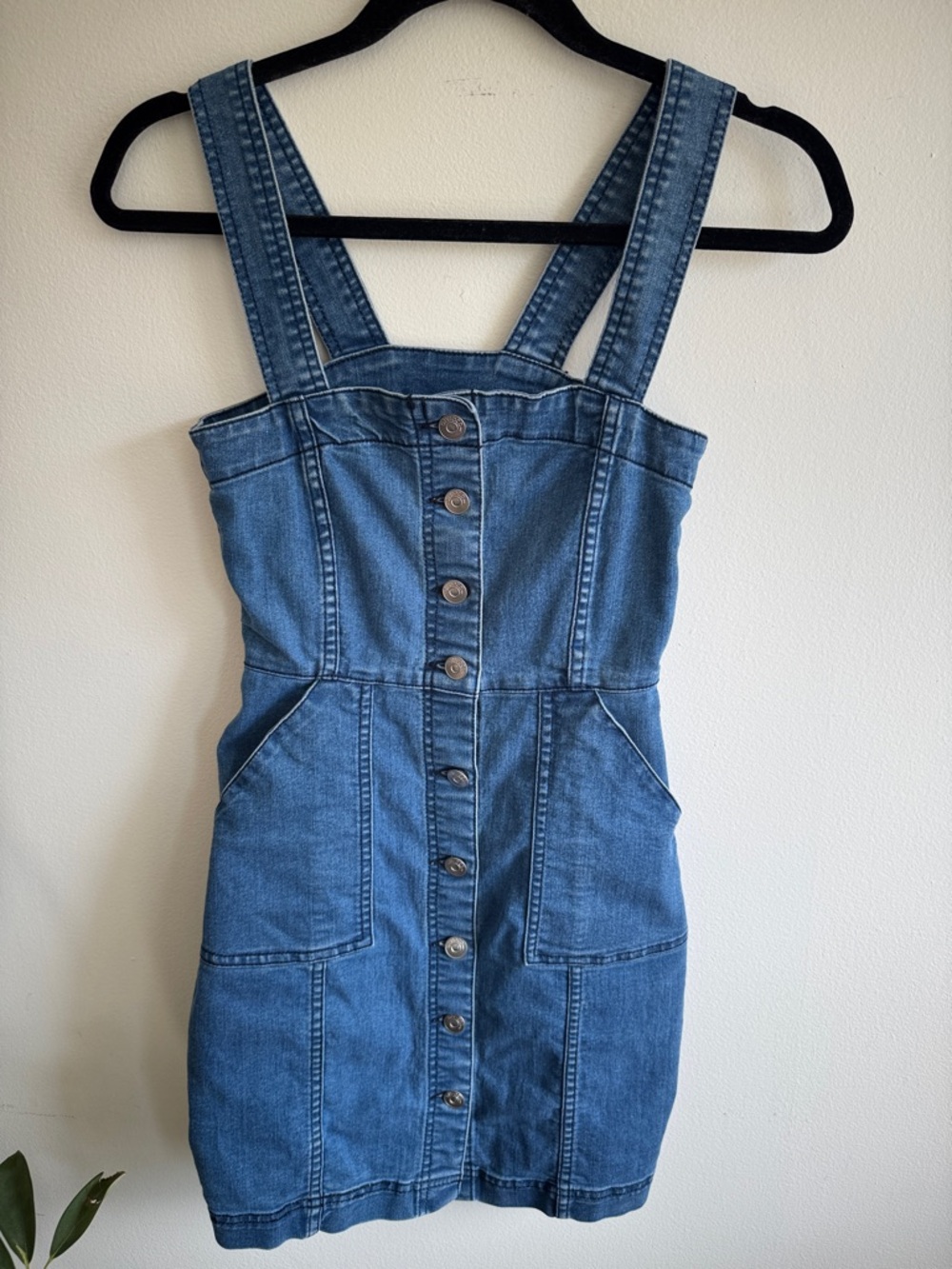 Divided Blue Denim Button-Front Mini Pinafore Dress
